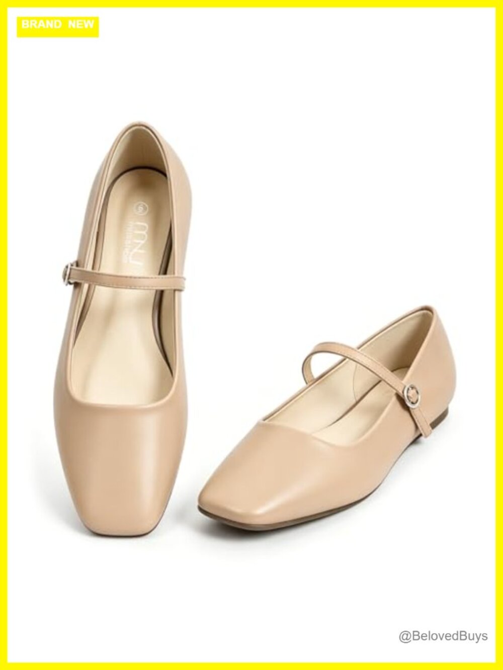 Square Toe Mary Jane Flats Faux Leather Adjustable Strap Non-Slip Office